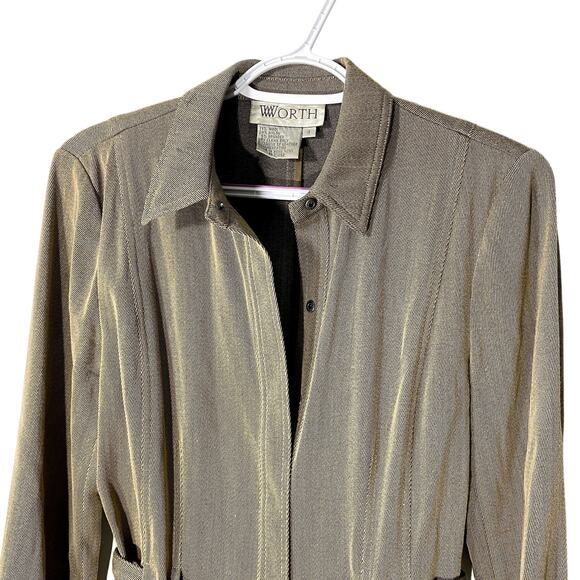 WORTH Light Brown Jacket with belt Size 4 (Wool Blend) - Picture 3 of 7